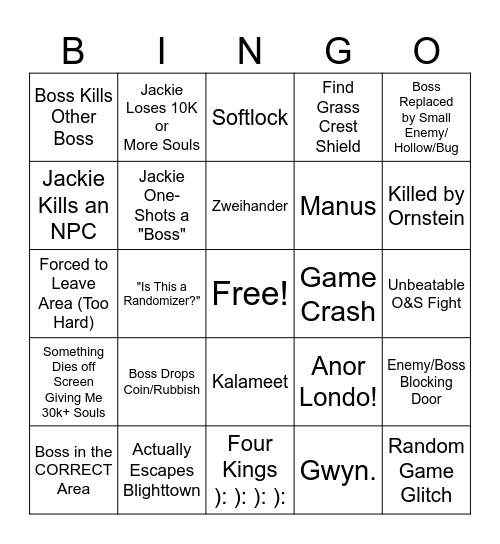 Dark Souls 1 Randomizer Bingo Card