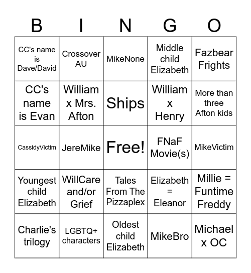 Gacha FNaF AU Bingo Card