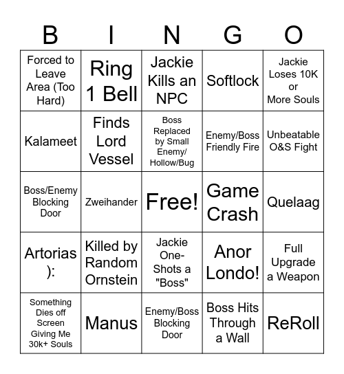 Dark Souls 1 Randomizer Bingo Card
