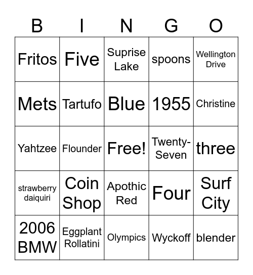 Grammy Birthday Bingo Card