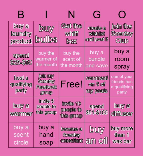 Scentsy Bingo Card