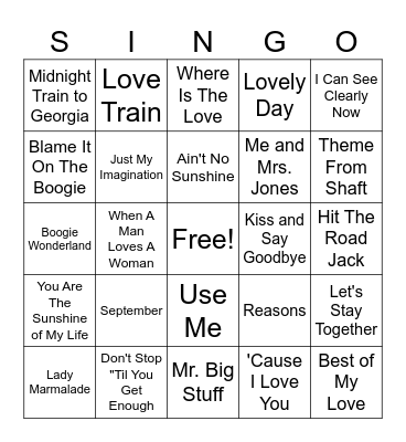 70s Soul Classics Bingo Card