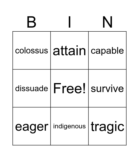 Vocabulary May 19 - 25 Bingo Card
