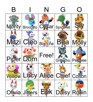 Animal Crossing Bingo Card