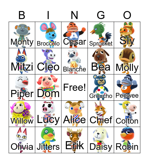 Animal Crossing Bingo Card