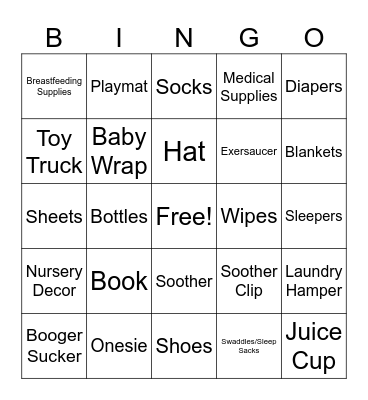 Baby Gift Bingo Card