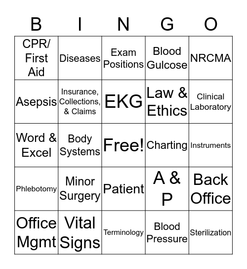 Medical Assistants Bingo Card