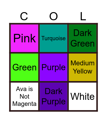 Colors Bingo Card