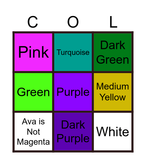 Colors Bingo Card