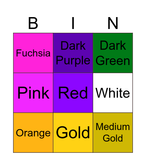 Color Bingo Card