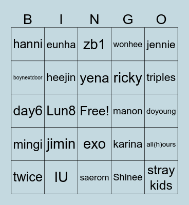 Kpop Bingo Card