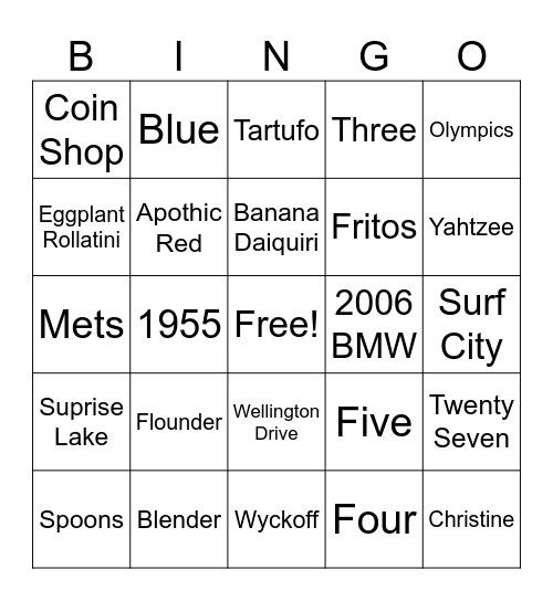 Grammy's Birthday Bingo Card