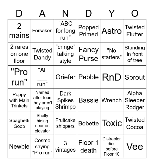 dandor Bingo Card