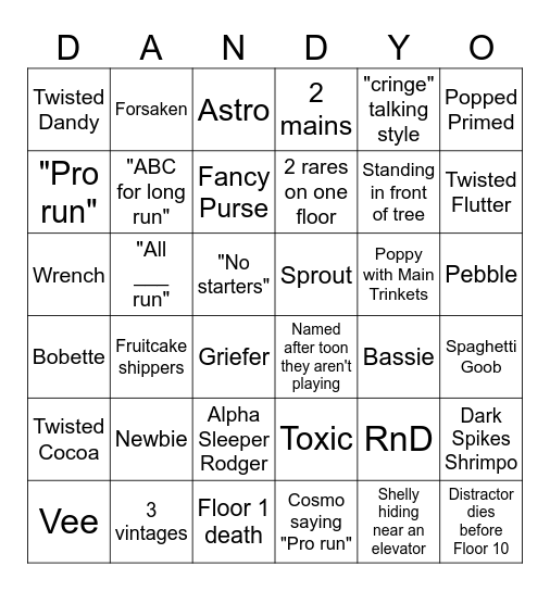 dandor Bingo Card