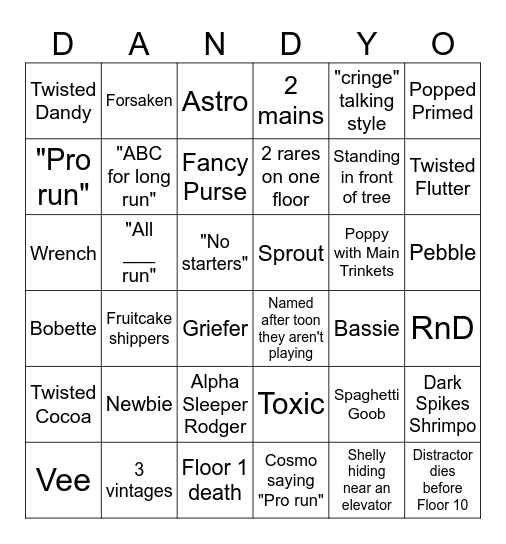 dandor Bingo Card