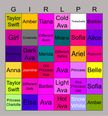 Ava Princess Girl Bingo Card