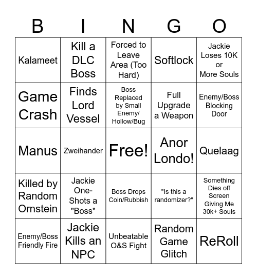 Dark Souls 1 Randomizer Bingo Card