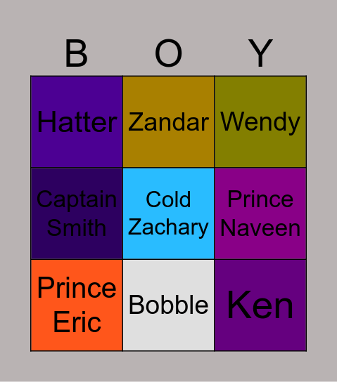 Zachary Prince Boy Bingo Card