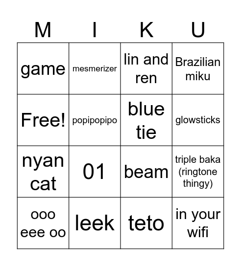 Miku bingo Card