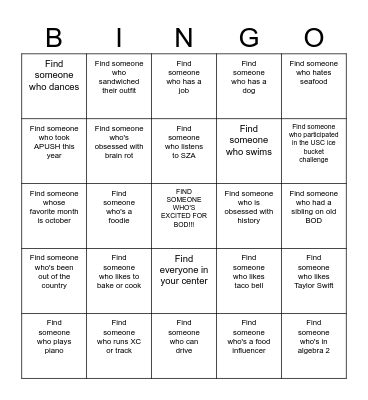 BOD Bingo Card