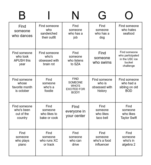 BOD Bingo Card