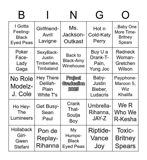 Project Grad heads to the 2000s Bingo Card