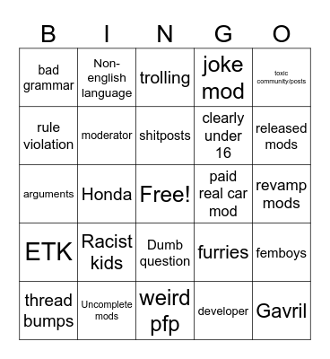 Untitled Bingo Card