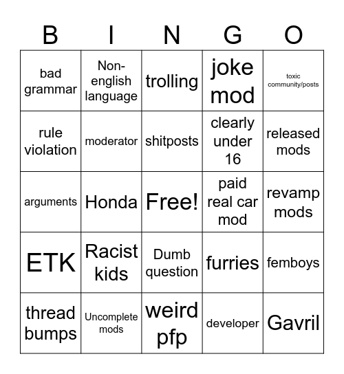 Untitled Bingo Card