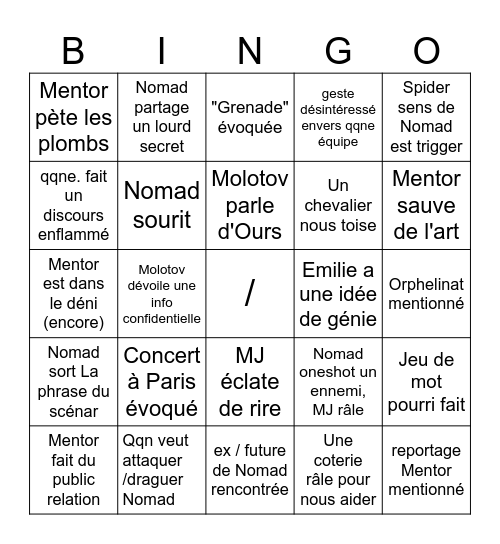 Knight Bingo Card