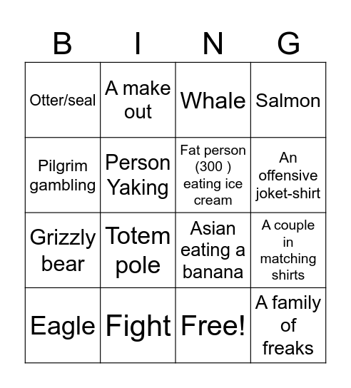 Alaska Bingo Card