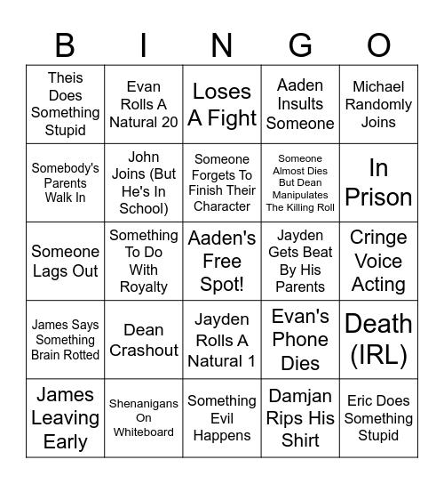 DND Bingo (Monday) Bingo Card