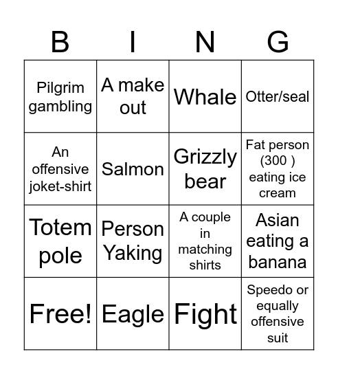 Alaska Bingo Card