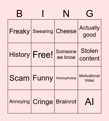 Tiktok Bingo Card