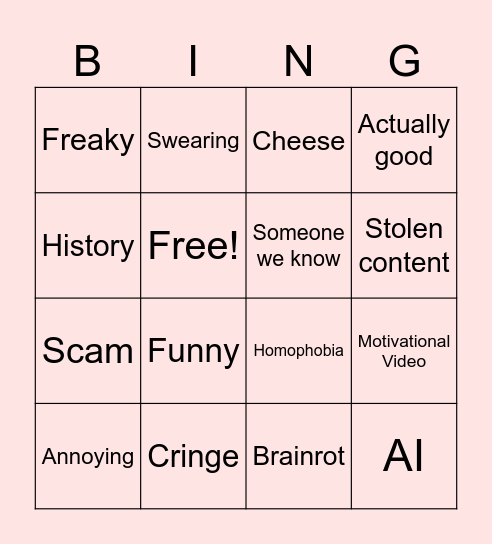 Tiktok Bingo Card