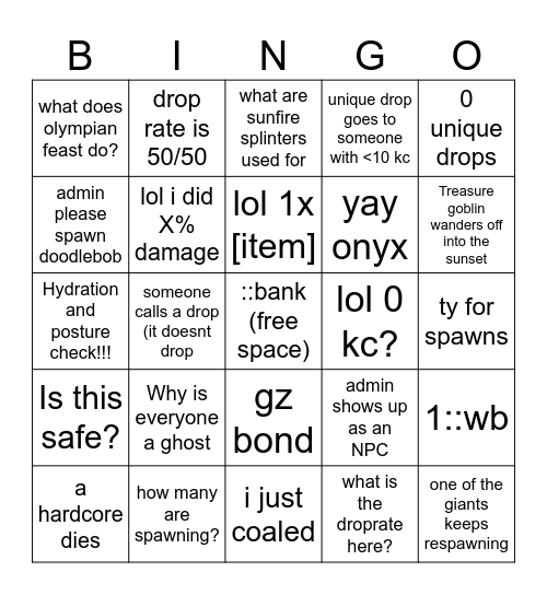World boss bingo Card