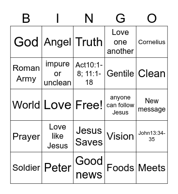 Peter meets with Cornelius Bingo Card