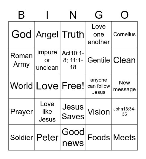 Peter meets with Cornelius Bingo Card
