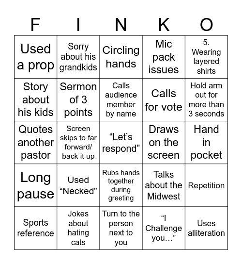 Rock Church Bingo Card