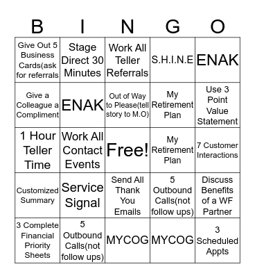 BANKER Bingo Card