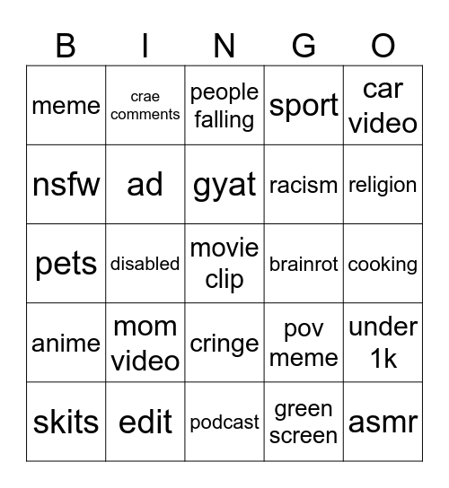 Untitled Bingo Card