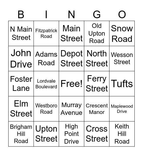 Grafton Bingo Card