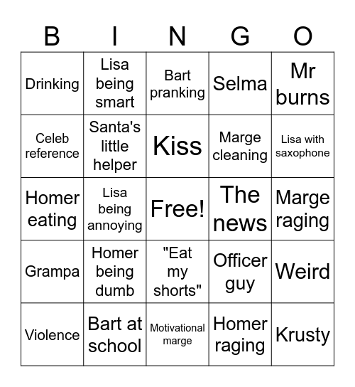 Simpsons Bingo Card