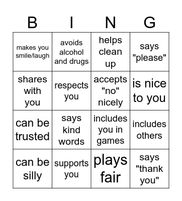 Good Friends Qualities Bingo Card