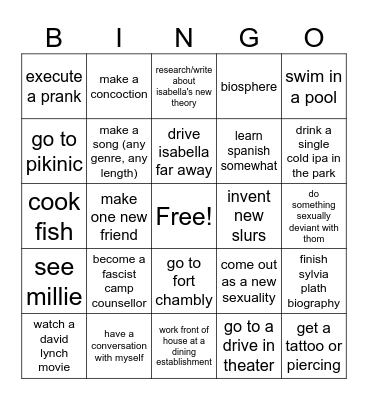 Simon Summer Bingo Card
