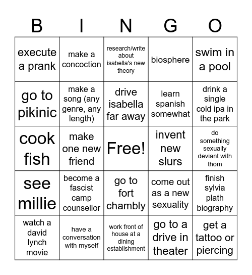 Simon Summer Bingo Card