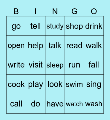 PAST TENSE Original words Bingo Card