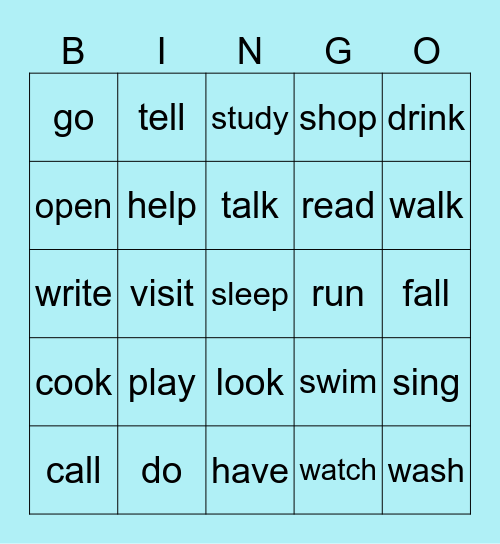 PAST TENSE Original words Bingo Card