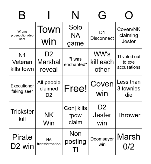 Town of Salem 2 Bingo Card
