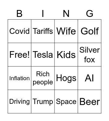 Nate Bingo Card