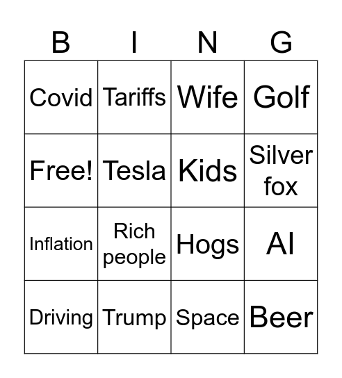 Nate Bingo Card